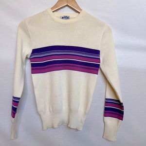 Vintage Meister Wool Beige with Purple/Pink Stripes Sweater.  Size 34